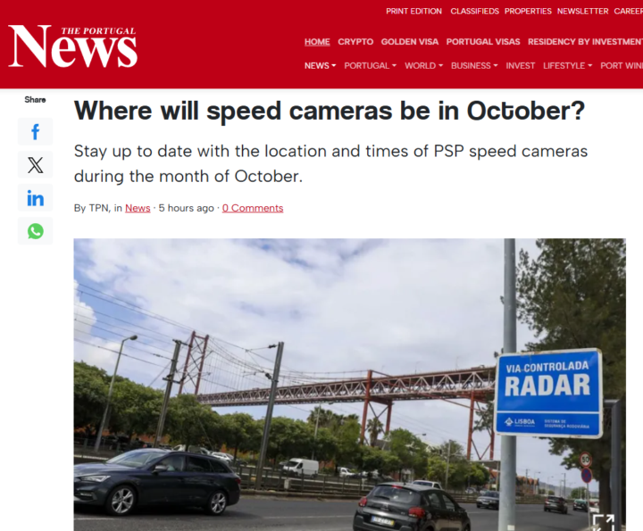 Where will speed cameras be in October?