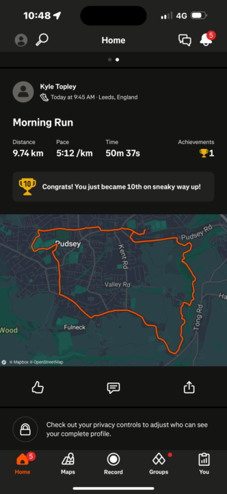 Run this morning, few hills but smashed it again👍