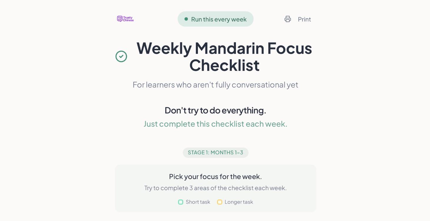 Weekly Mandarin Focus Checklist