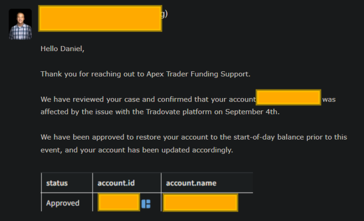 Apex acknowledged a Tradovate issue from yesterday