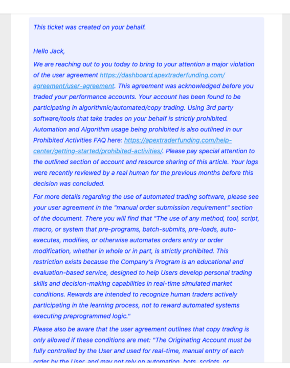 Apex Cancelled PA Accounts because of Algo