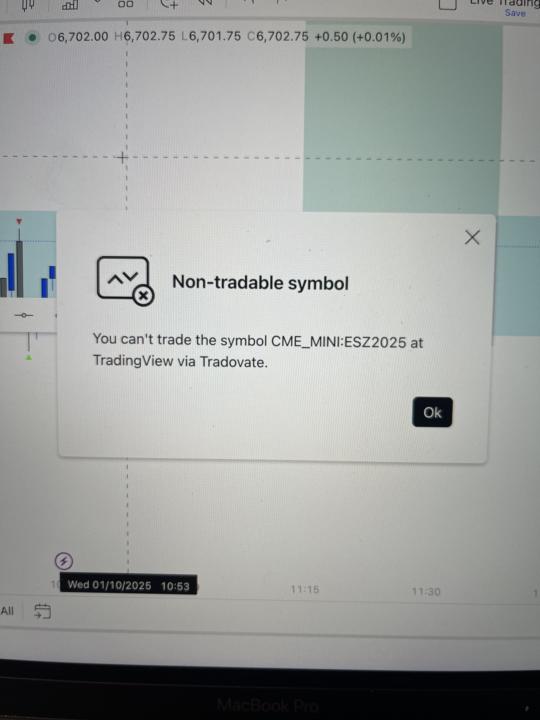 Tradovate/ Trading view ES1 issue