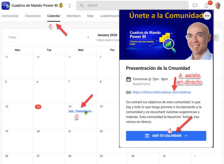 14 enero: presentación de la comunidad - 1er evento en directo.