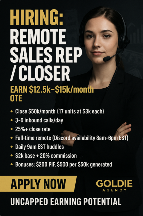 𝗪𝗲’𝗿𝗲 𝗛𝗶𝗿𝗶𝗻𝗴 𝗮 𝗞𝗶𝗹𝗹𝗲𝗿 𝗖𝗹𝗼𝘀𝗲𝗿! 𝗘𝗮𝗿𝗻 $𝟭𝟮𝗸–$𝟭𝟱𝗸/𝗠𝗼𝗻𝘁𝗵 𝗥𝗲𝗺𝗼𝘁𝗲