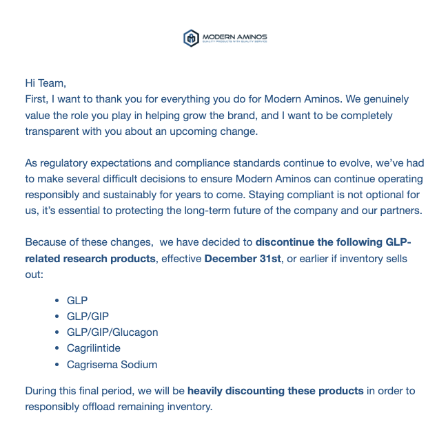 Breaking GLP-1 Update: Modern Aminos Liquidating As Well