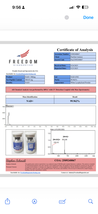 Purified COAs for NAD+ and Tesamorelin
