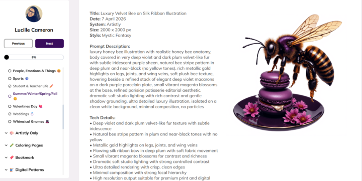 💜🐝Luxury Velvet Bee on Silk Ribbon Illustration