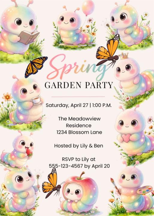 🐛Caterpillar Tea Party Invite Created in Canva 🍎