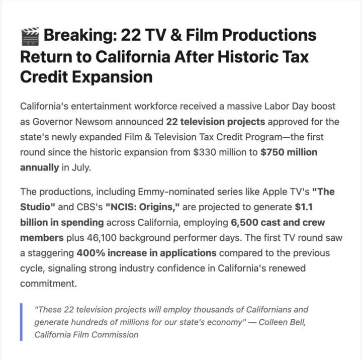 Some Good News for California Film Production!