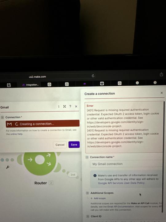 Gmail connection on Make.com