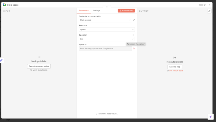 n8n google chat error 