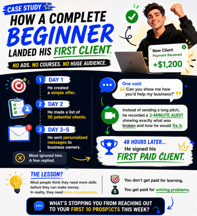How a complete beginner landed his first client