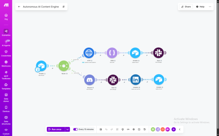 Just got this automated AI content engine running smooth on Make 🛠️