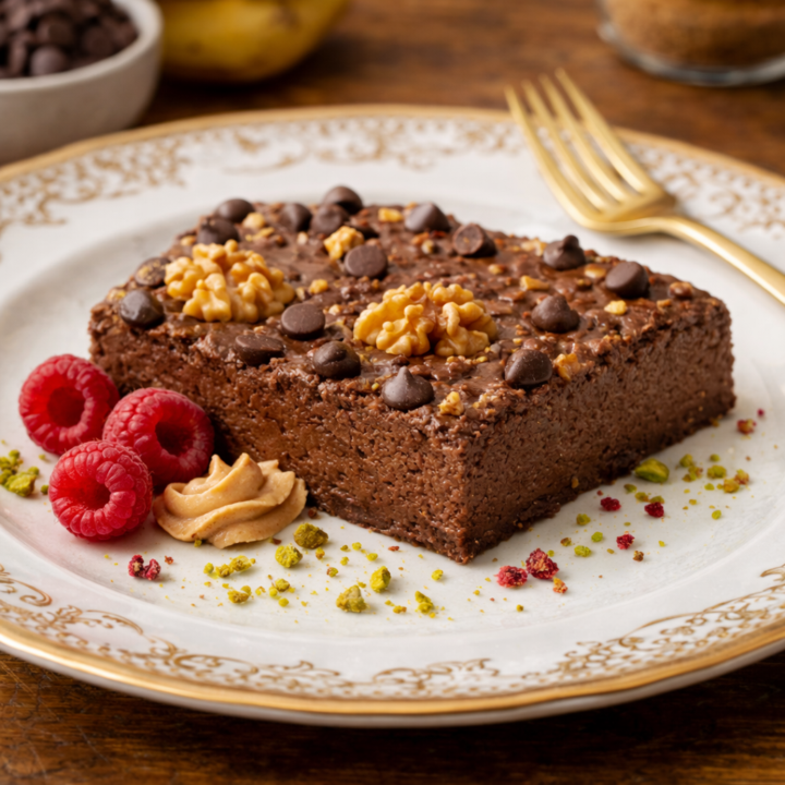 BROWNIE LIGERO DE PLÁTANO Y CACAO. 