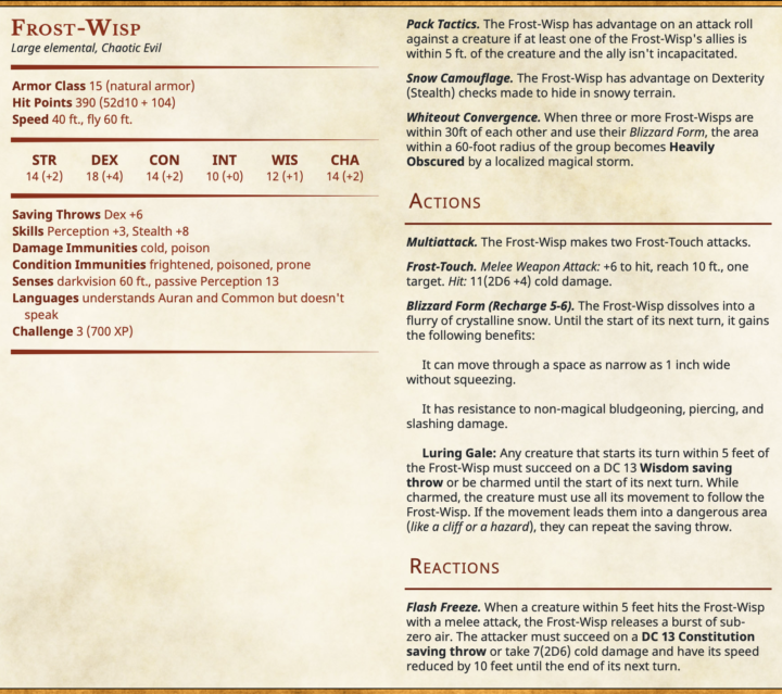 CotW (Jan 6) Stat Block! 