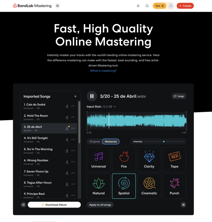 Bandlab - Fast, "Free" Mastering Tool