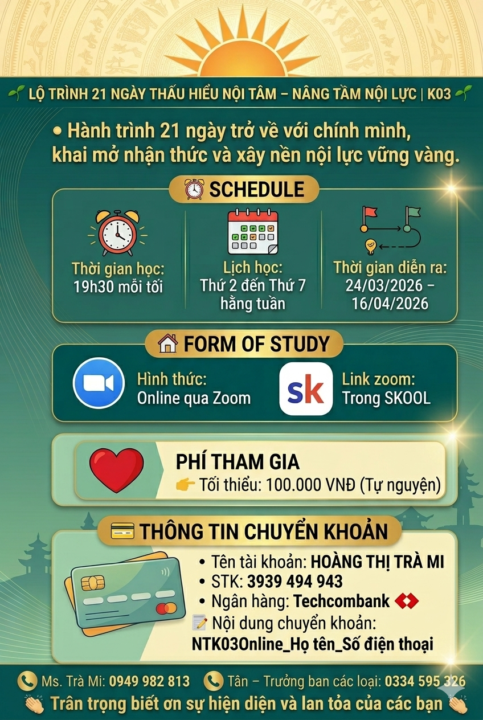 Lịch học Nội Tâm 