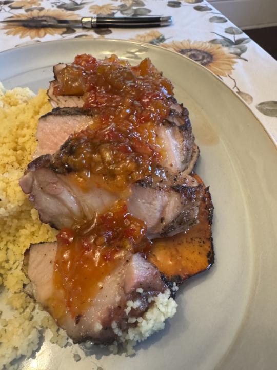 APPLE CIDER BRINED CHESHIRE PORK CHOP- APRICOT CHUTNEY