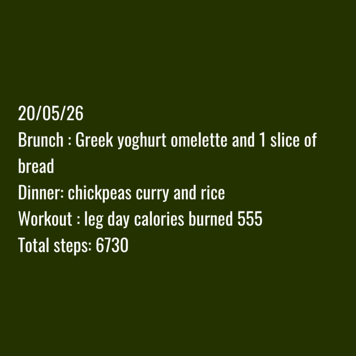 Meal and workout log 20/04-22/04