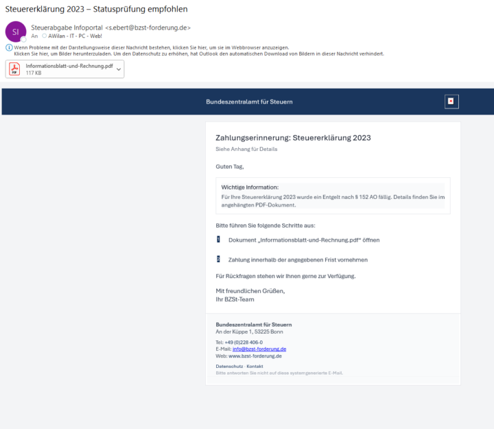 Steuererklärung - Zahlungserinnerung -> SCAM