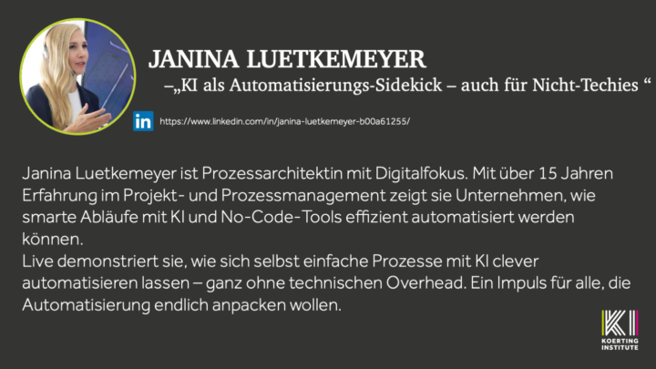 🟪🟩 KI-Slam - Janina Luetkemeyer - KI als Automatisierungs-Sidekick – auch für Nicht-Techies