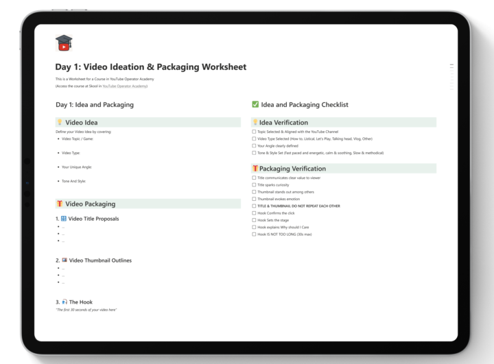 Worksheets for Ideation & Packaging