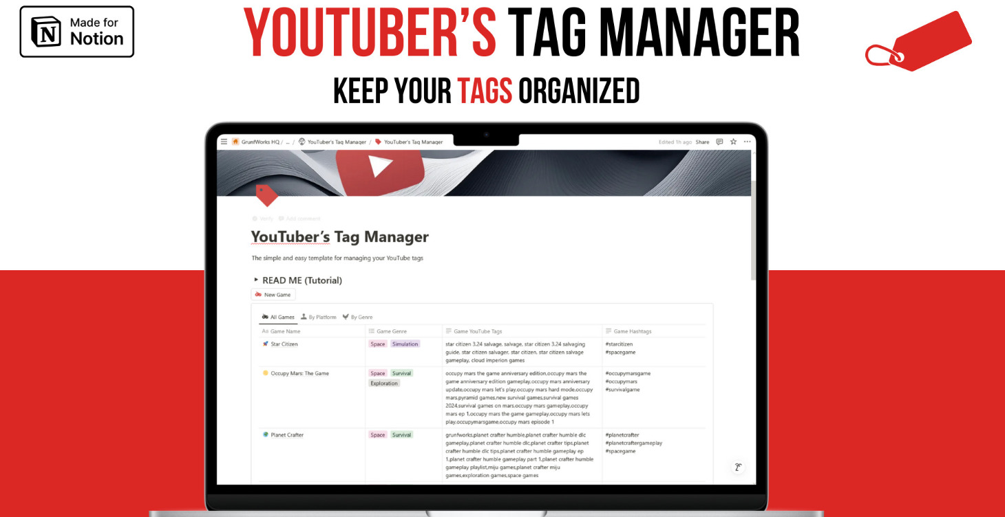 FREE Resource: YouTube Tag Manager - for Notion