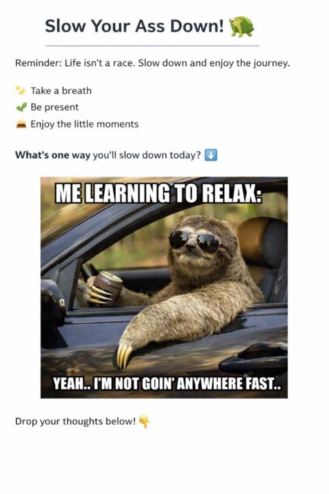 Slow your ass down. For real.