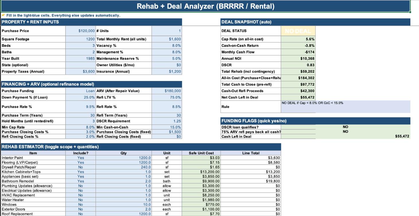 Deal Calculator (For BRRRR)