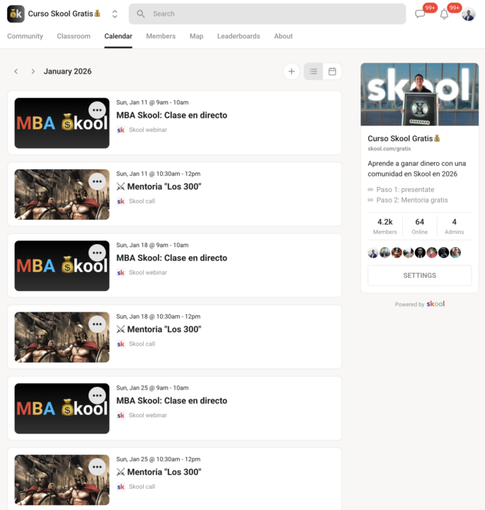 🗓️ Calendario clases en directo para enero 2026