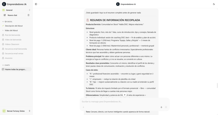 Compañeros, os comparto los primeros resultados de la IA de emprendedores