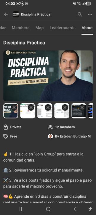 Facturación 0$ | Miembros 12 | Comunidad Disciplina Práctica