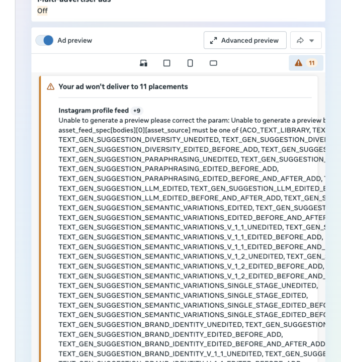 Error al Publicar en Meta Add