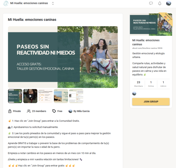 700€ facturados | 23 miembros | Mi Huella: emociones caninas