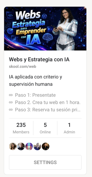 11.730€ | 236 miembros | Comunidad "Webs y estrategía para emprender con IA"