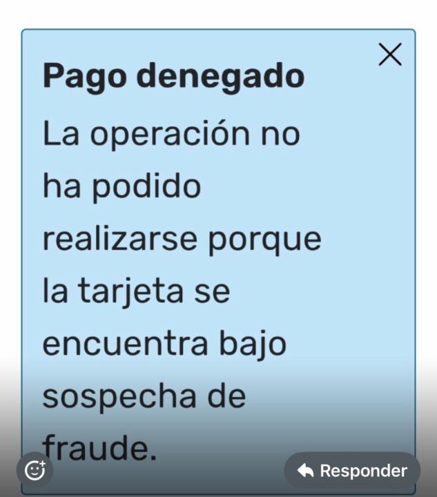 Tarjetas denegadas por sospecha de fraude