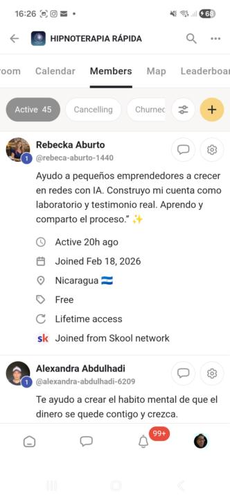 467euros facturados/ 45 miembros/ Comunidad Hipnoterapia Rápida