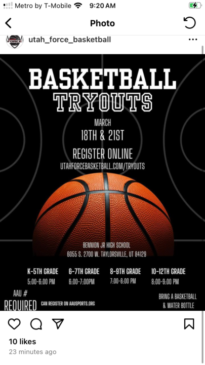 AAU Tryouts - Utah Force