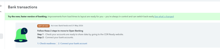 Banking change Quickbooks Australia