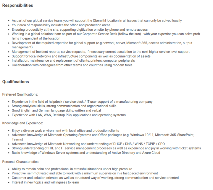 Job opening - IT Support Specialist