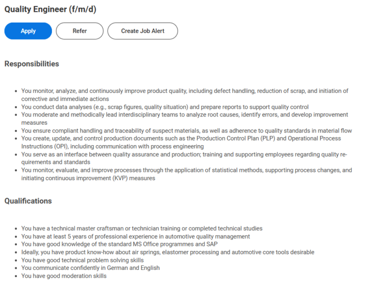 Job Opening - Quality Engineer 