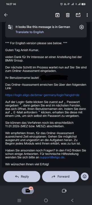 Got a discussion call and assessment link