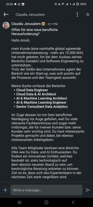 Message in linkedin 