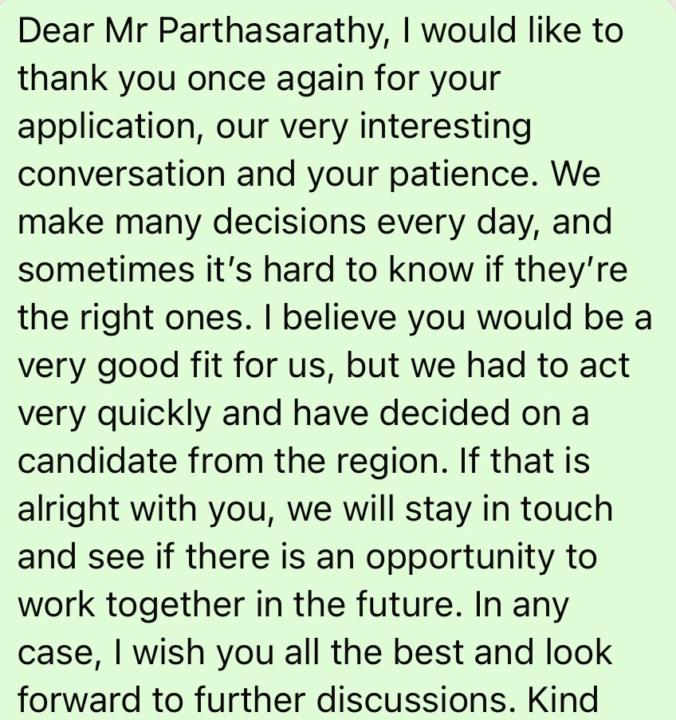 First interview and that too an positive experience.
