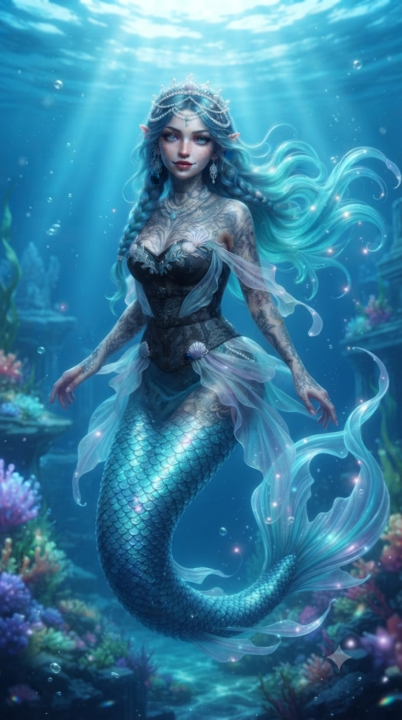 Ultra-realistic cinematic underwater fantasy photography
