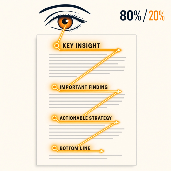 80% of people read your headline. Only 20% read the rest. Write for skimmers.