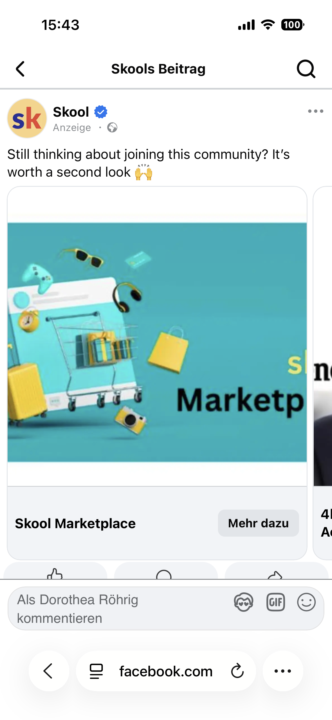  Der Marketplace in der FB- Werbung von Skool