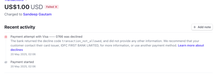 Payment Failed While Subscribing to SaaS Mode from India?