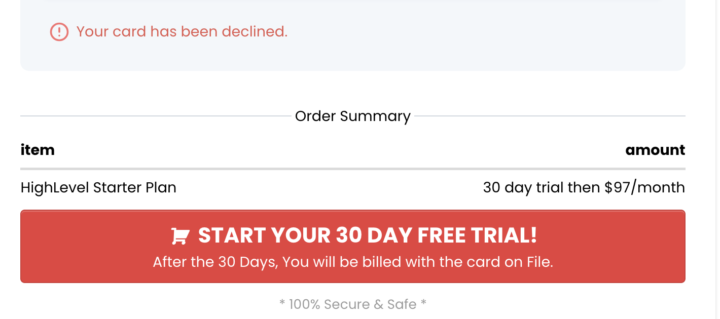 GHL SUBSCRIPTION REFUSED