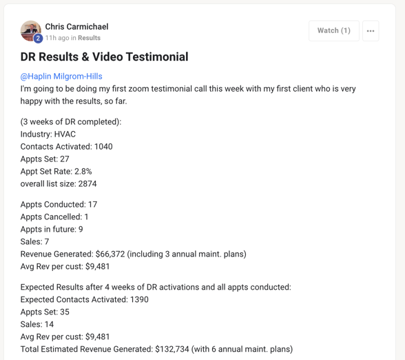 Chris (Elite Group) DR Results